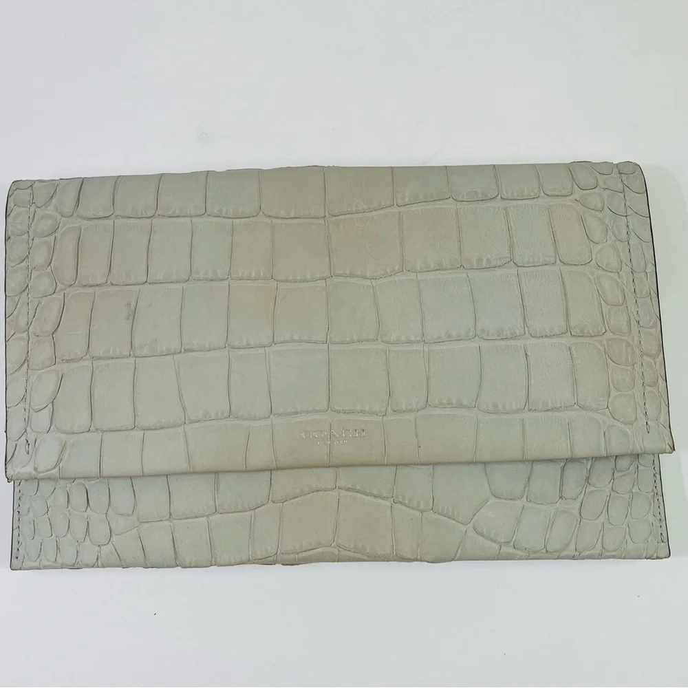 Coach Blue Gray Crocodile-Embossed Clutch